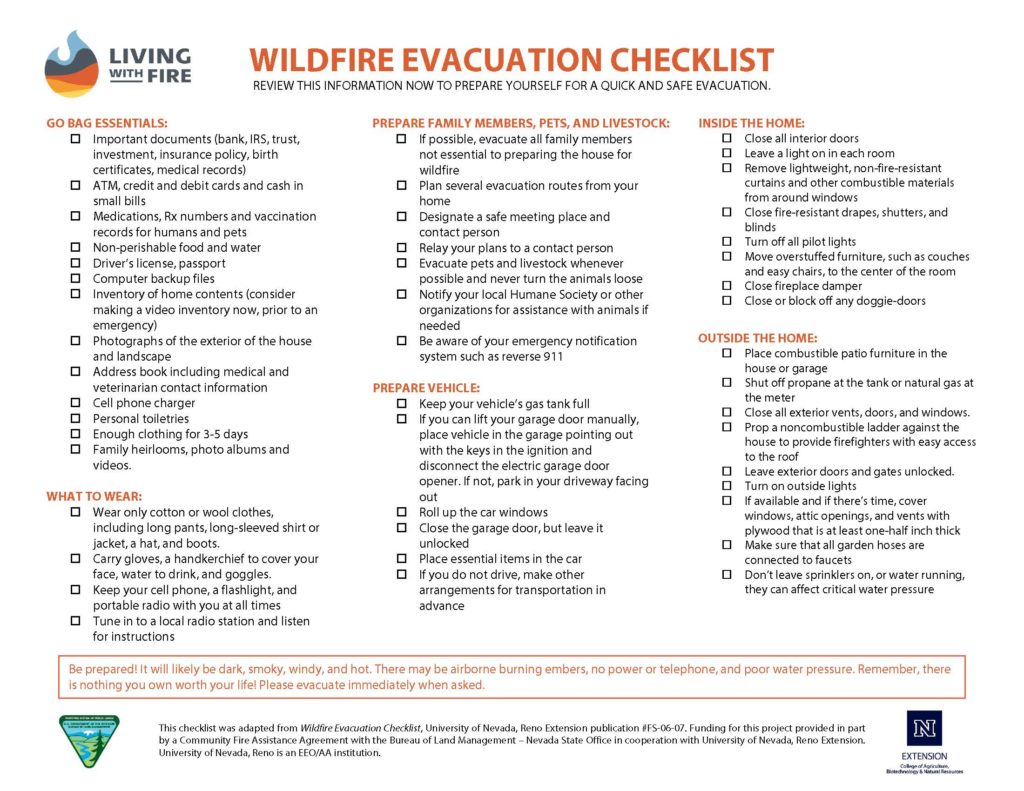 lista de comprobación para la evacuación
